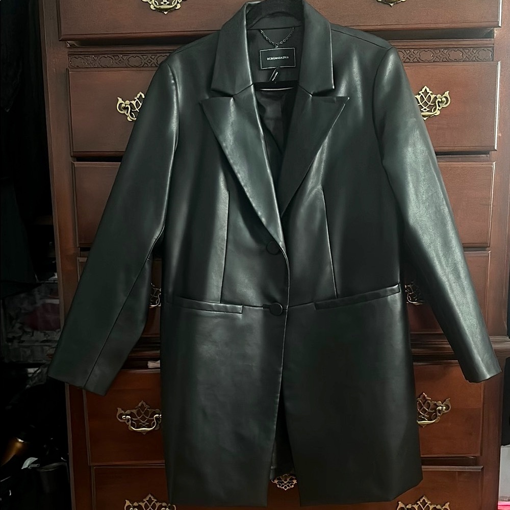 Black Leather Women's Coat
